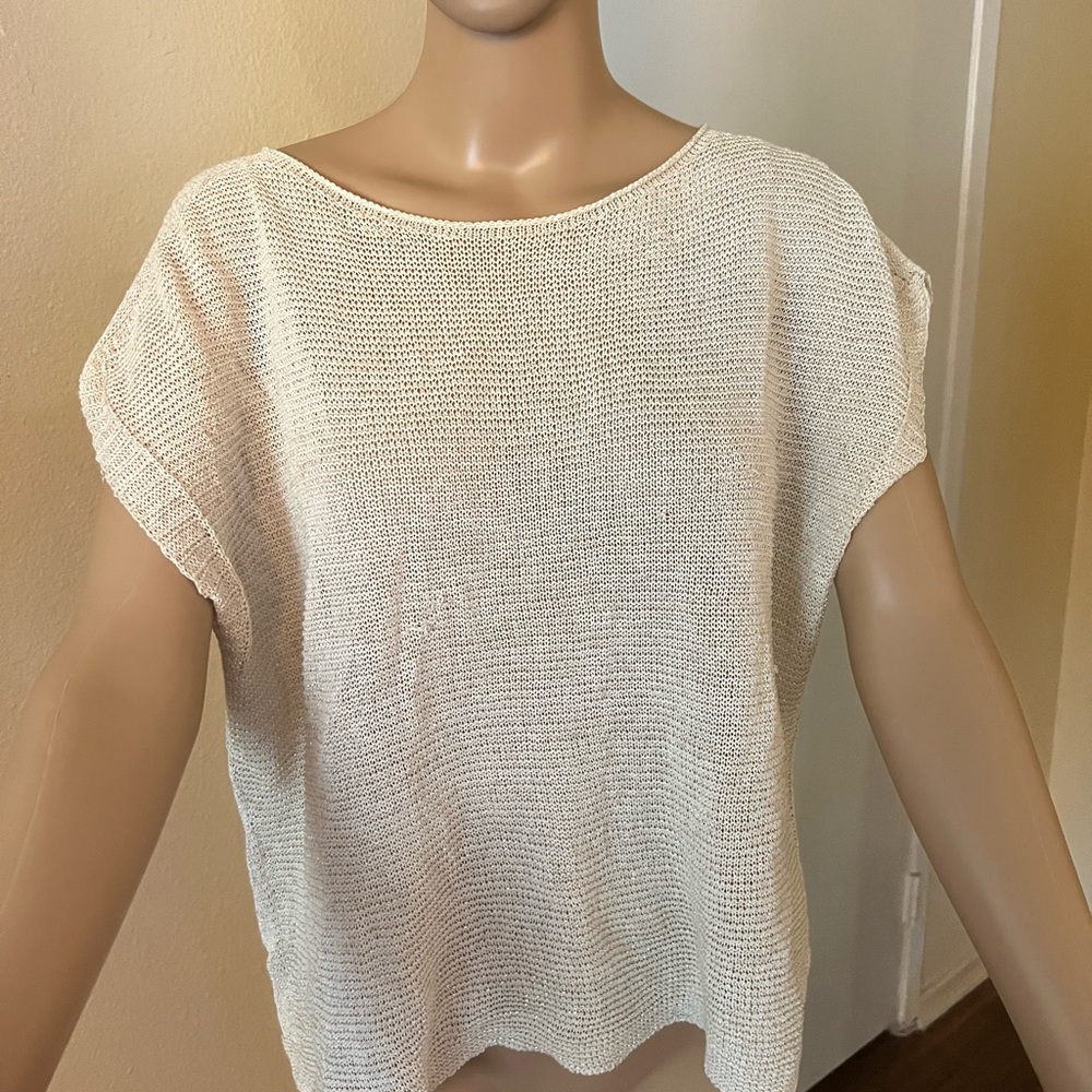 Knit Top With An Opening In The Back Bebe Size M Beige  Color W Black Ties
